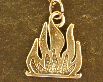 14K Gold Camp Fire Pendant on a 14K Gold Chain.