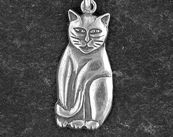 Sterling Silver Cat Pendant on Sterling Silver Chain.