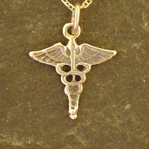 14K Gold Staff of Hermes, Caduceus Pendant on a 14K Gold Chain