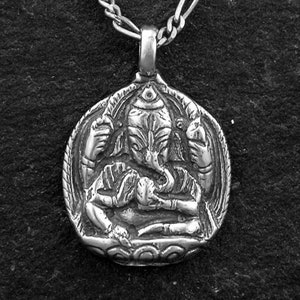 Sterling Silver Ganesh Elephant God Pendant on a Sterling Silver Chain