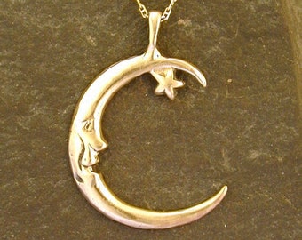 14K Gold Moon and Star Pendant on 14K Gold Chain.