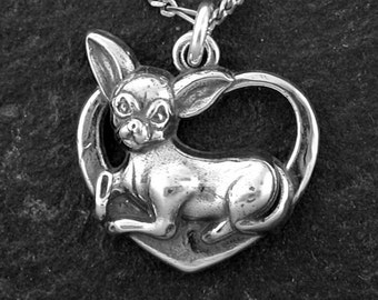 Sterling Silver Chihuahua Lovers Pendant on a Sterling Silver Chain