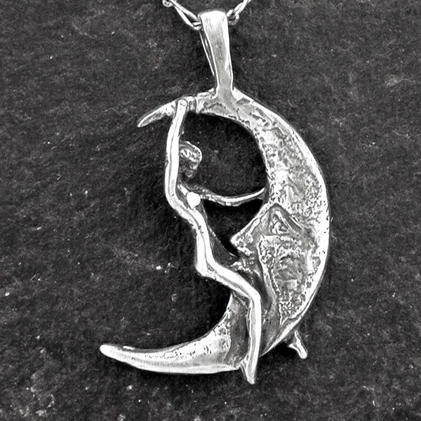 Sterling Silver Lady on the Moon Pendant on a Figaro Chain
