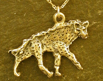 14K Gold Hyena Pendant on a 14K Gold Chain