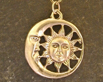 14K Gol Moon Sun Pendant on a 14K Gold Chain