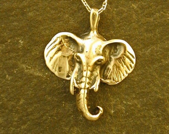14K Gold Elephant Head Pendant on a 14K Gold Chain