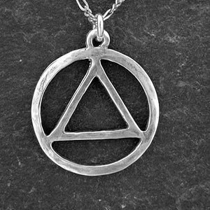 Sterling Silver Alcoholic Anonymous AA Pendant on a Sterling Silver Chain. image 1