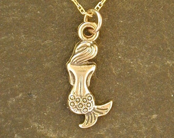 14K Gold Mermaid Pendant on a 14K Gold Chain