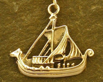 14k Gold Viking Ship Pendant on a 14K Gold Chain.