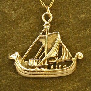 14k Gold Viking Ship Pendant on a 14K Gold Chain.