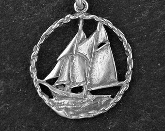 Sterling Silver Schooner Sailboat Pendant on a Sterling Silver Chain