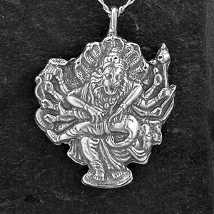 Sterling Silver Hindu God Nrsimha Pendant on a Sterling Silver Chain