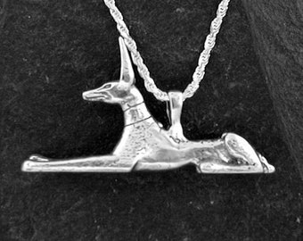 Sterling Silver Anubis Egyptian Dog God Pendant on a Sterling Silver Chain