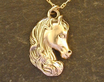 14K Gold Horse Head Pendant on a 14K Gold Chain