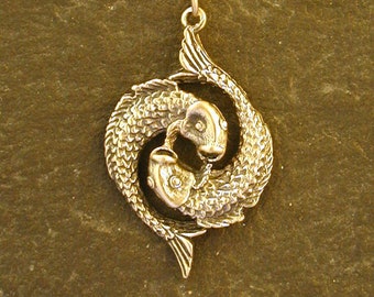 14K Gold Pisces Fish Astrology Pendant on a14K Gold Chain