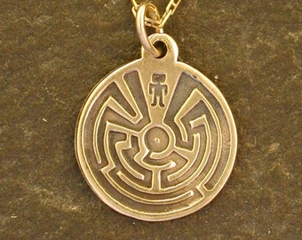 14K Gold Southwest Indian Maze Pendant on 14K Gold Chain.