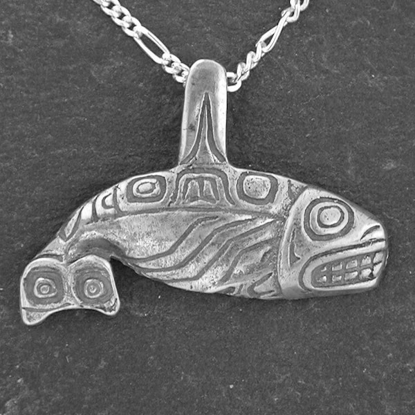Sterling Silber Anhänger (Nordwestindianer) Orca Anhänger an einer Sterling Silber Kette