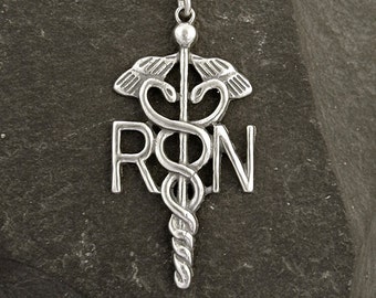 Sterling Silver RN Registered Nurse Pendant on a Sterling Silver Chain