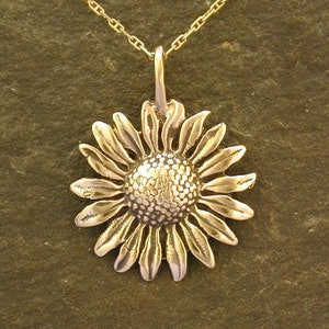 14K Gold Sunflower Pendant on a 14K Gold Chain