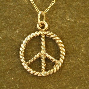 14K Gold Peace Sign Pendant on a 14K Gold Chain