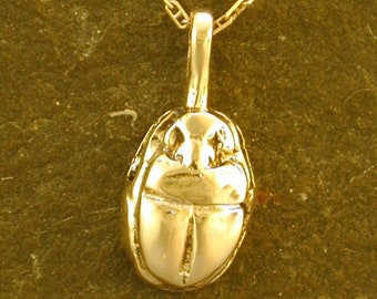 14K Gold Egyptian Scarab Pendant on a 14K Gold Chain