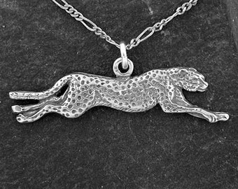 Sterling Silver Running Cheetah Pendant on a Sterling Silver Chain