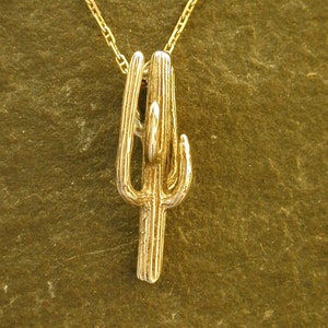 14K Gold Saguaro Cactus Pendant on a 14K Gold Chain