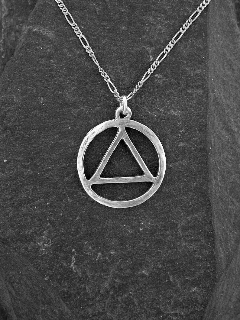 Sterling Silver Alcoholic Anonymous AA Pendant on a Sterling Silver Chain. image 1