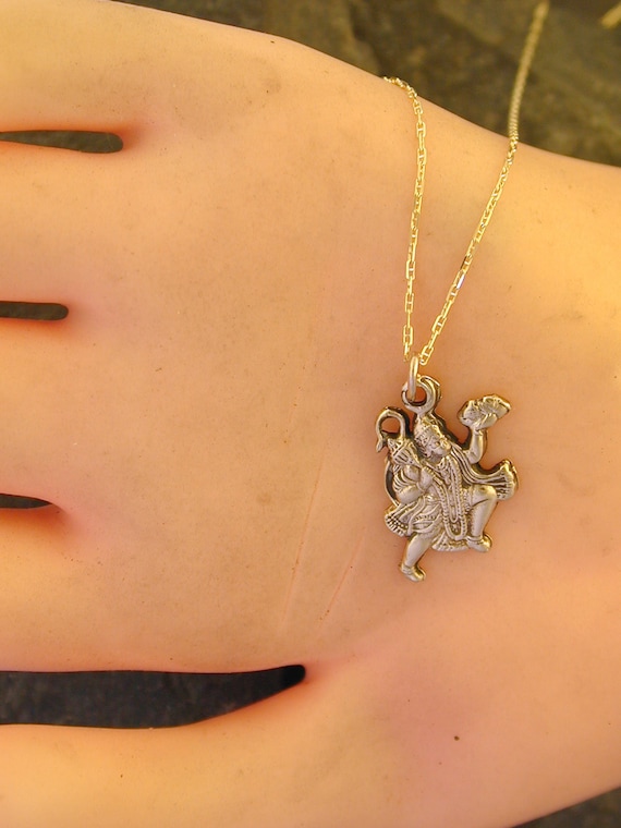 14K Gold Hindu God Hanuman Pendant on a 