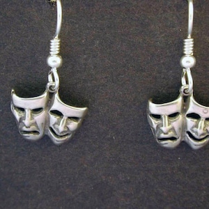 Sterling Silver Happy Sad Comedy Tragedy Earrings on Heavy Sterling Silver French Wires image 1