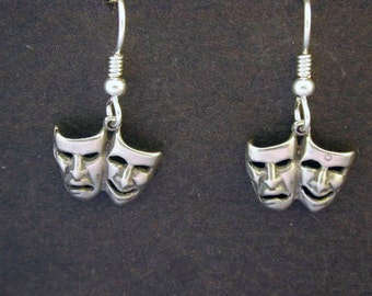 Sterling Silver Happy Sad Comedy Tragedy Earrings on Heavy Sterling Silver French Wires