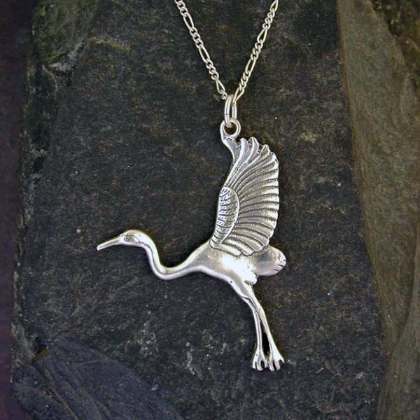 Sterling Silver Crane Pendant on a Sterling Silver Chain.