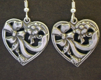 Sterling Silver Heart Earrings on Sterling Silver French Wires