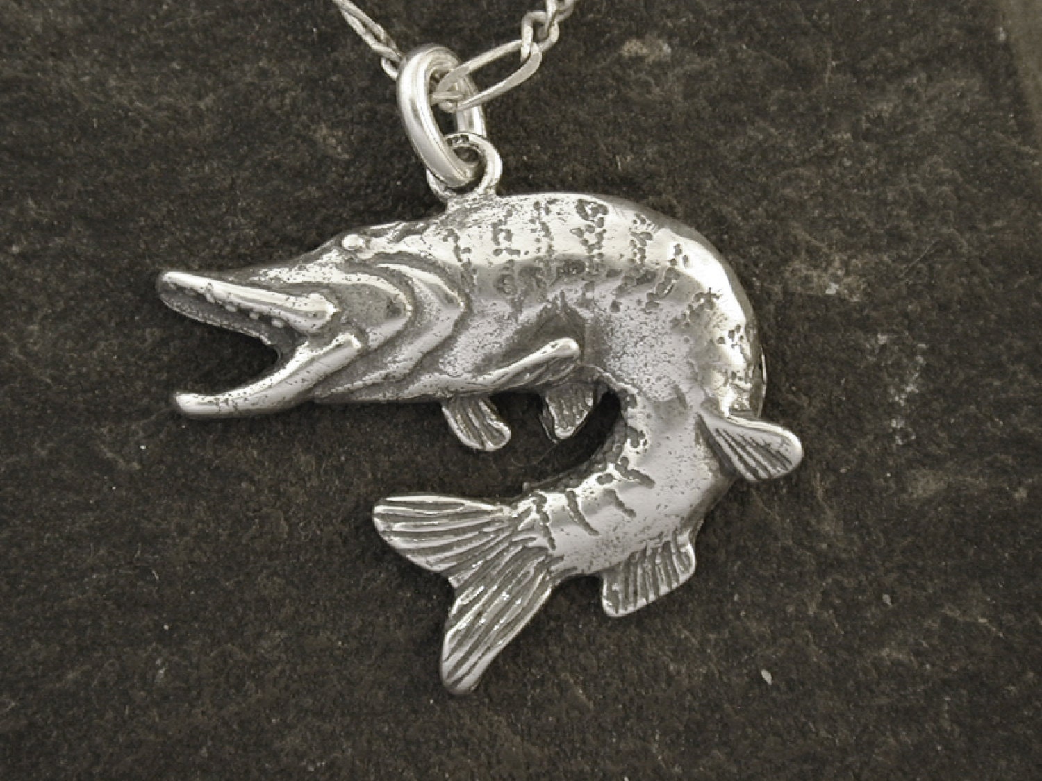 Sterling Silver Pike Fish Pendant on a Sterling Silver Chain -  UK