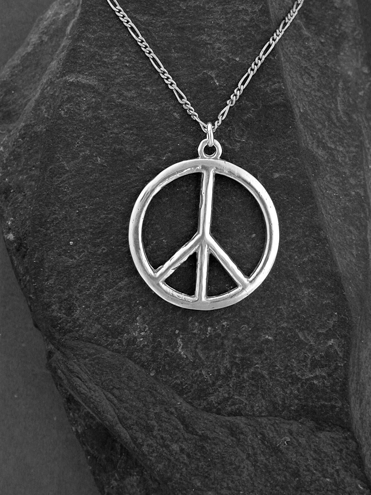 Sterling Silver Peace Sign Pendant on a Sterling Silver