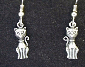 Sterling Silver Tiny Cat Earrings on Heavy Sterling Silver French Wires