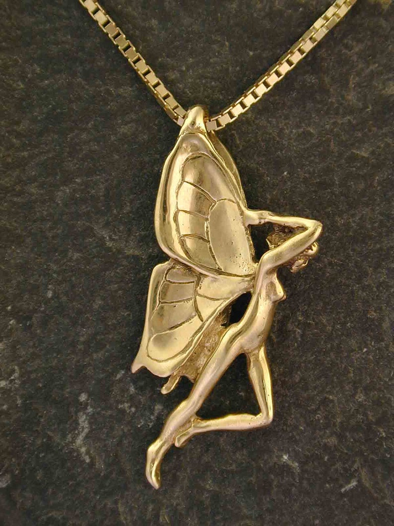14K Gold Fairy Pendant on a 14K Gold Chain Etsy