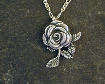 Sterling Silver Rose Pendant on a Sterling Silver Chain