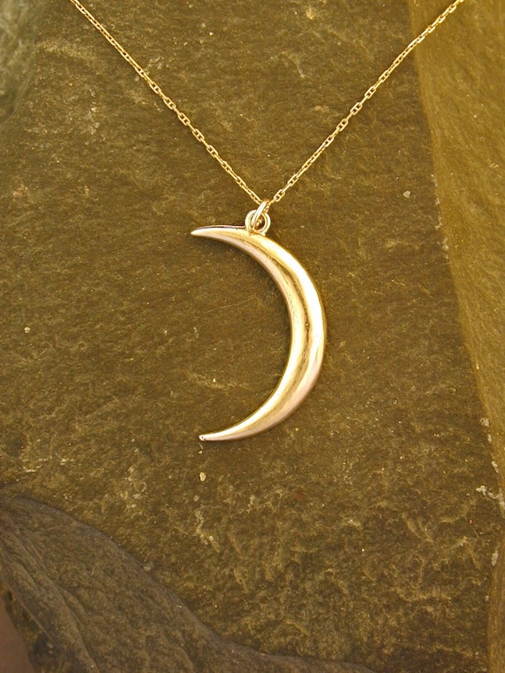 14K Gold Cresent Moon Pendant on a 14K Gold