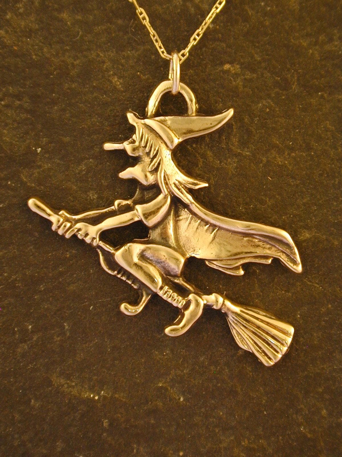 14K Gold Witch Pendant on 14K Gold Chain. - Etsy