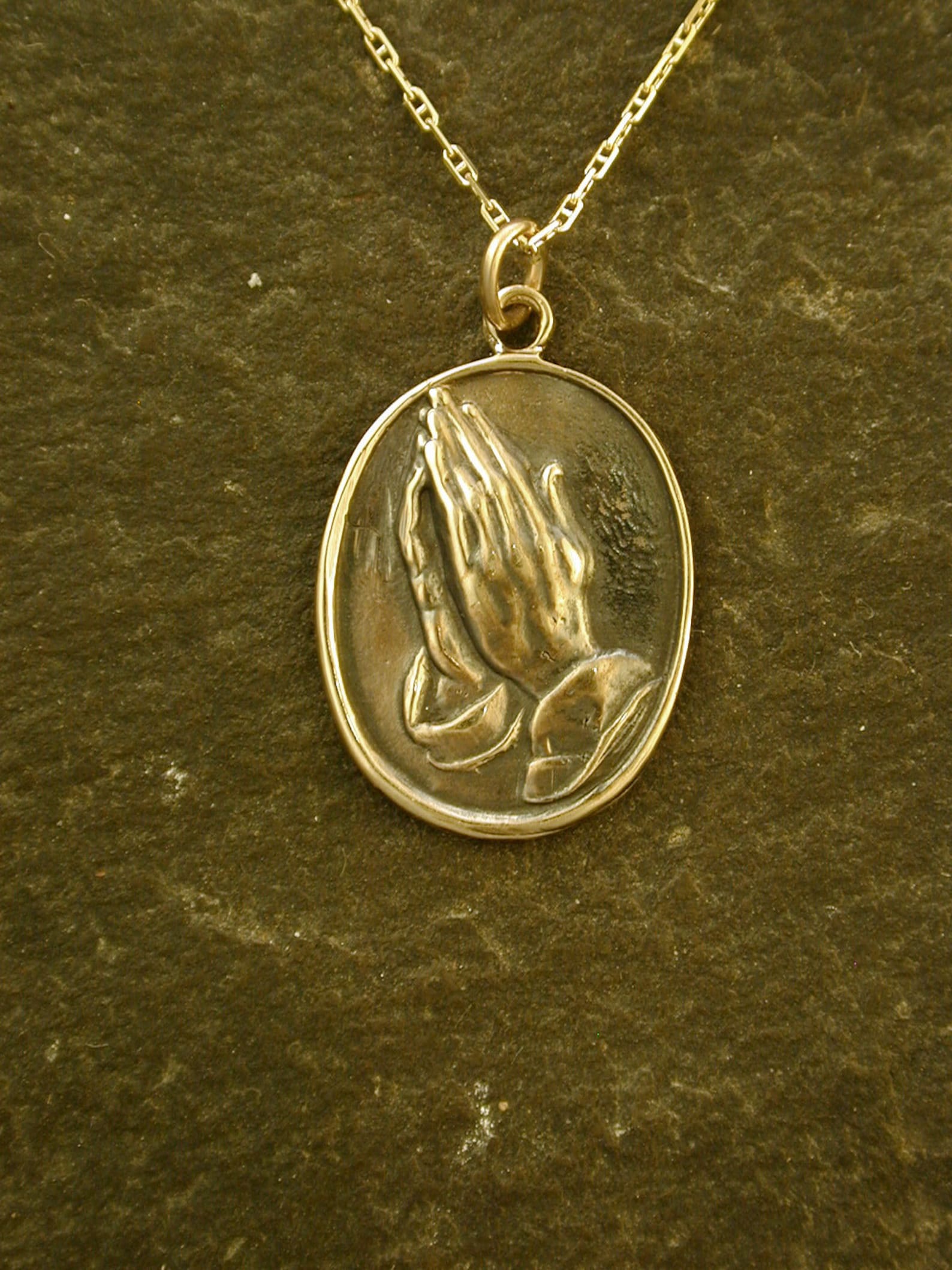 14K Gold Praying Hands Pendant With Lords Prayer on the Back Etsy
