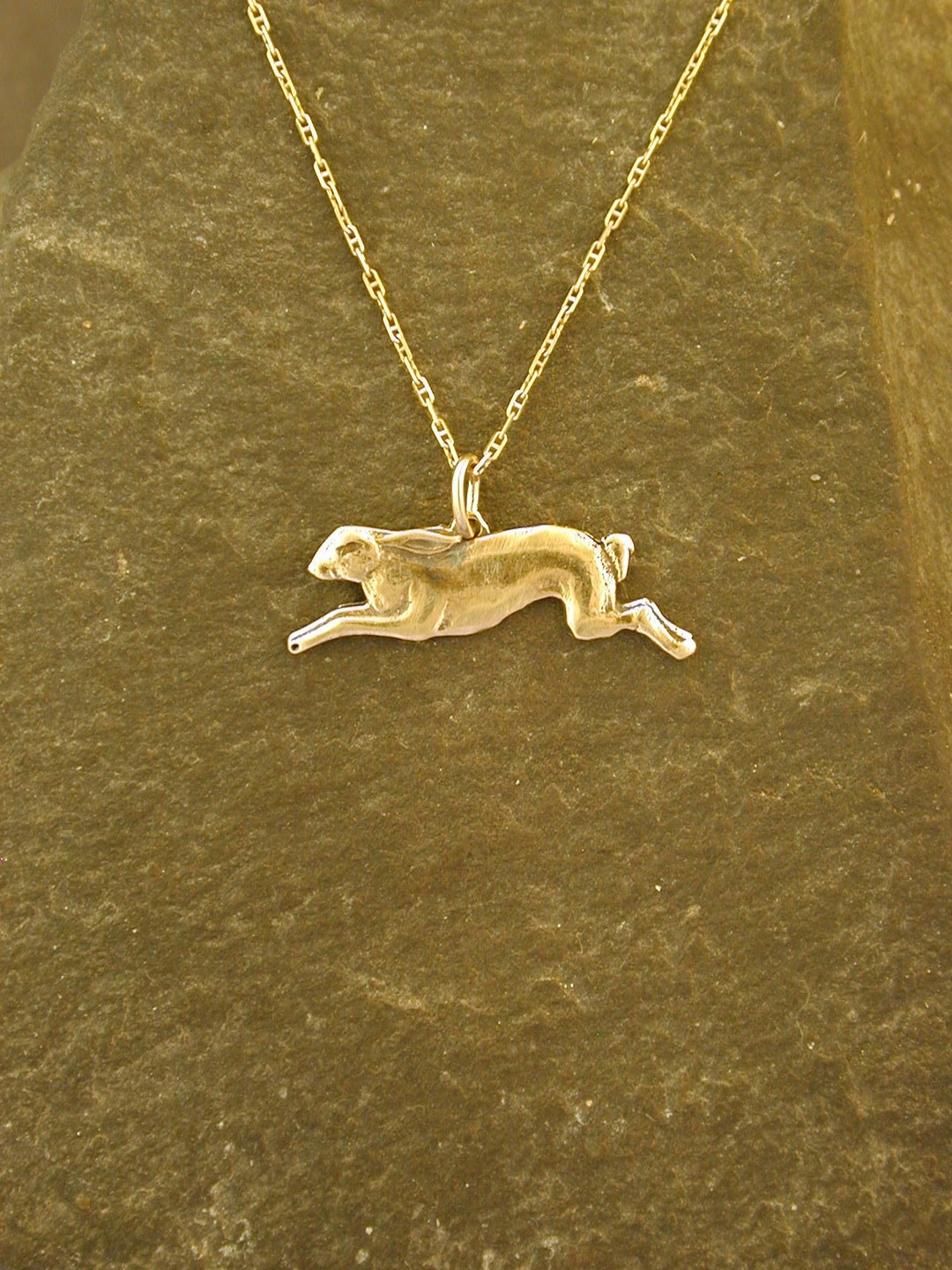 14K Gold Rabbit Bunny Hare Pendant on a 14K Gold Chain. - Etsy