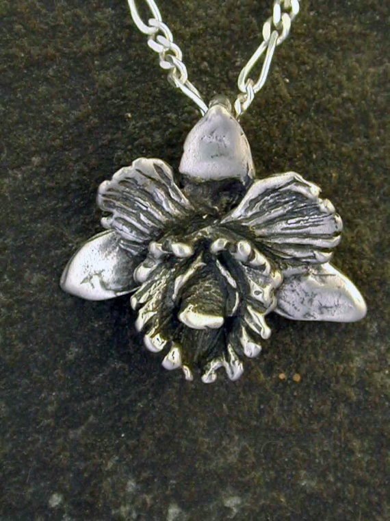 Orchidジュエリースターリングシルバーオーキッドチャームスライドハンドメイドフラワージュエリーor3-pns シルバーオーキッドフラワーネックレス＆イヤリングセット