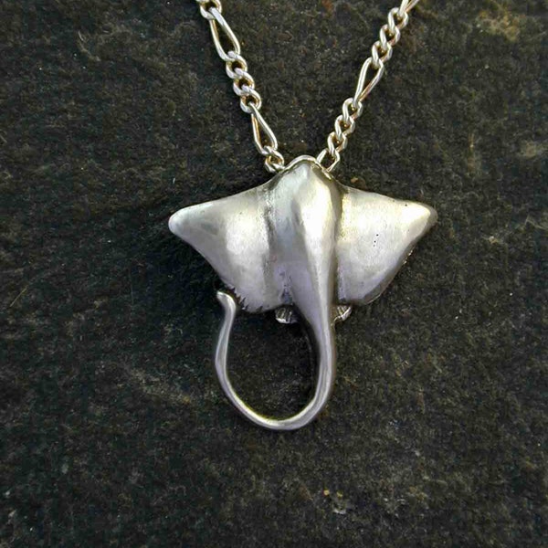 Sterling Silver Bat Ray Fish Pendant on a Sterling Silver Chain