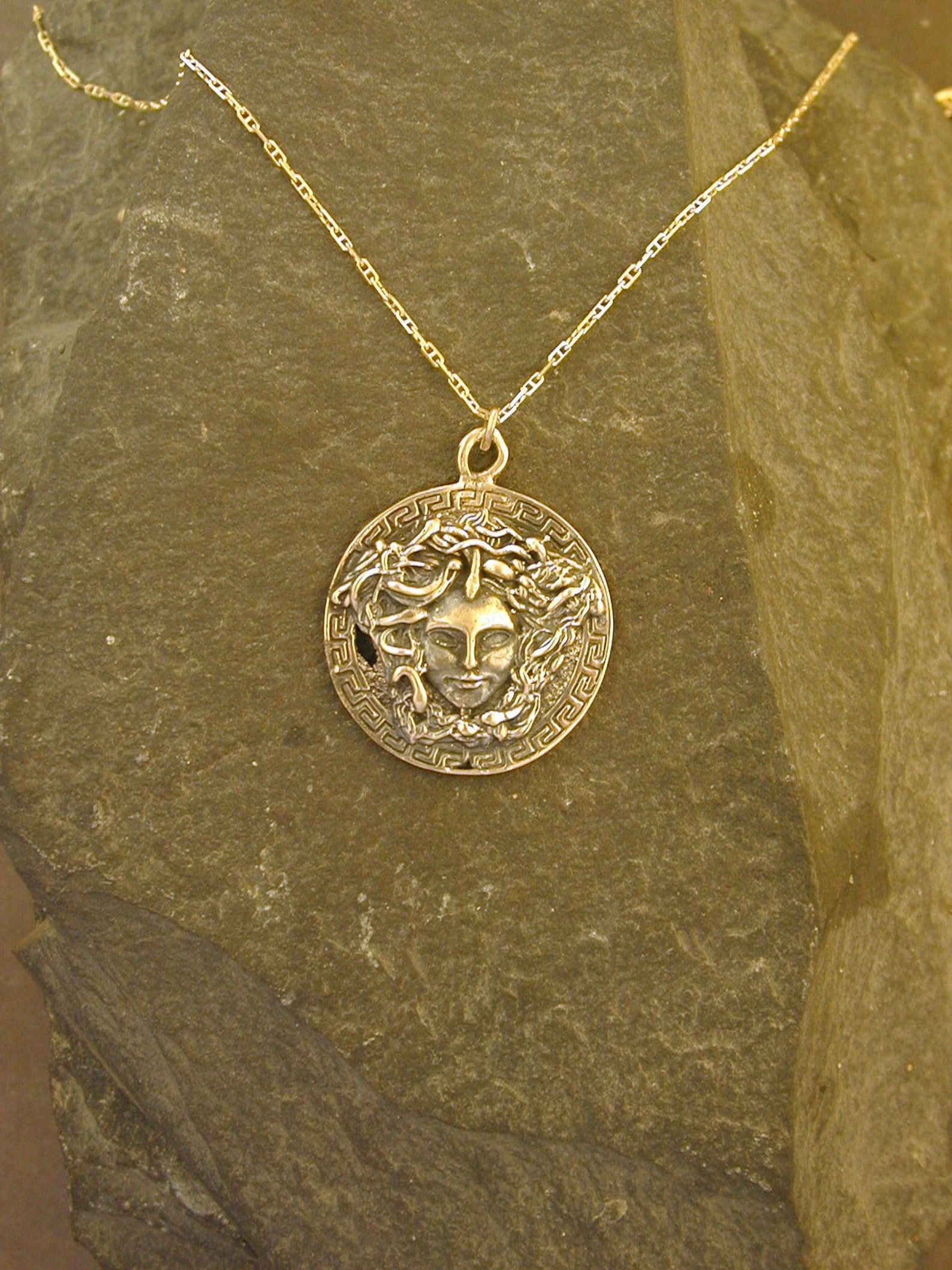14K Gold Medusa Pendant on a 14K Gold Chain Etsy