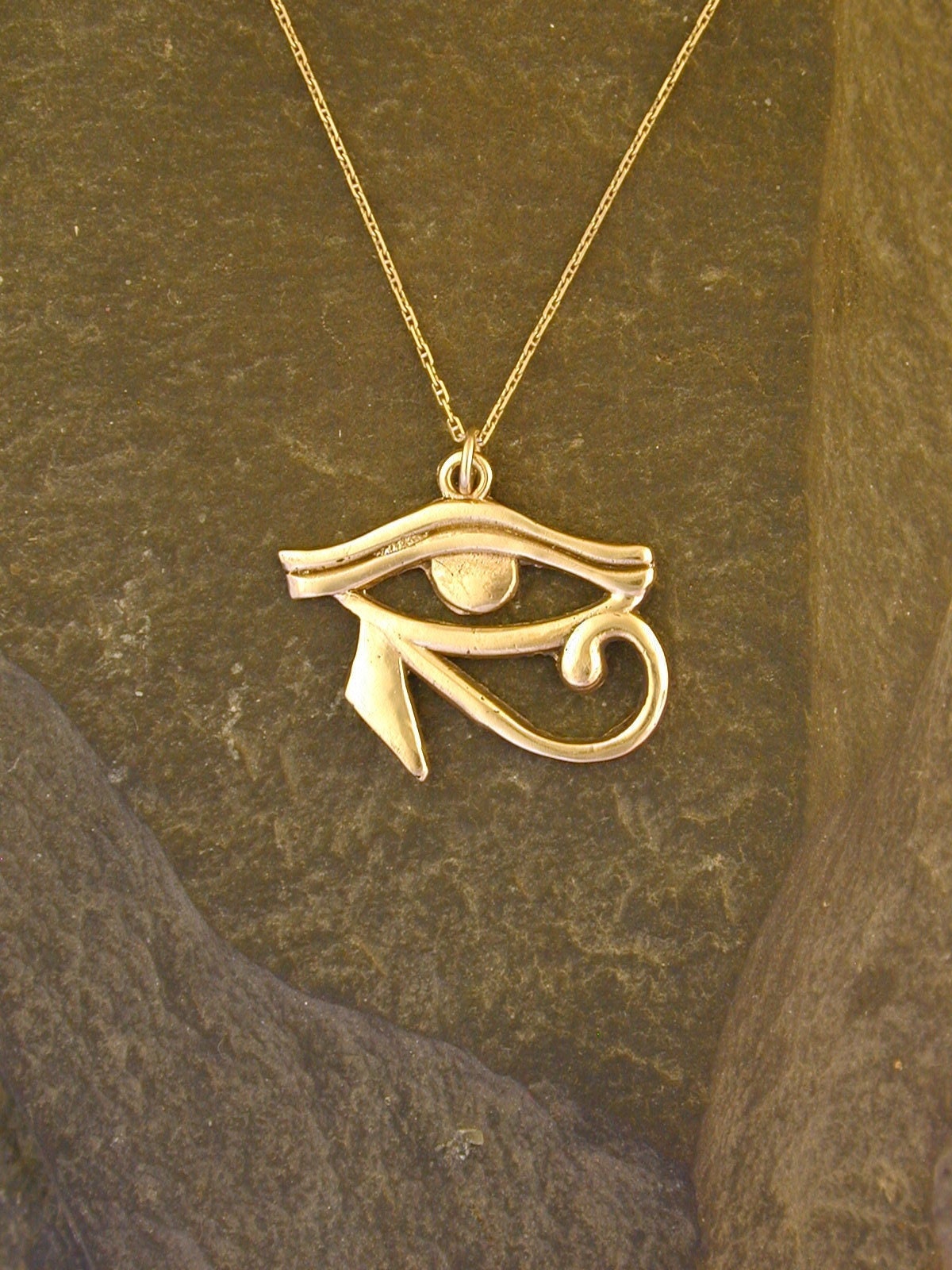 14K Gold Eye of Horus Egyptian God Pendant on a 14K Gold Chain