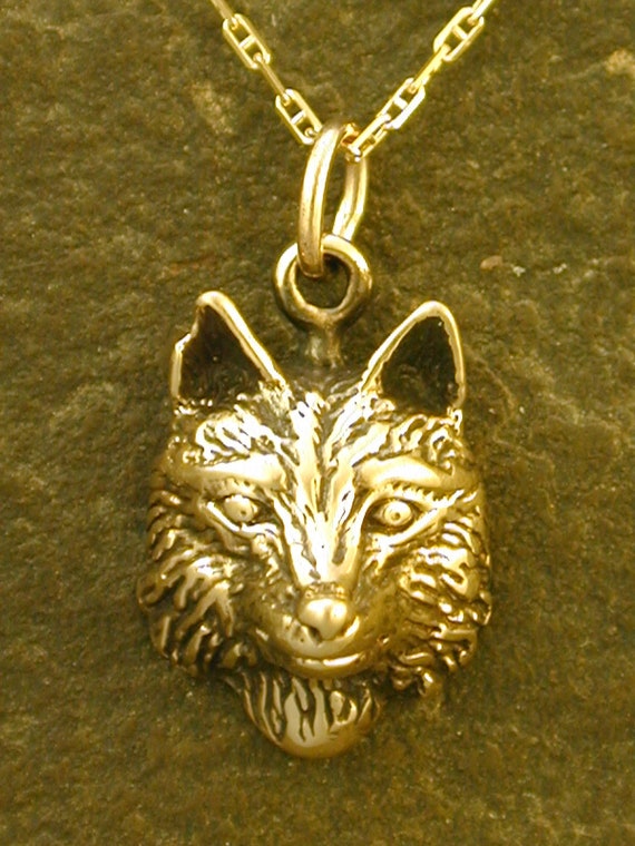 14k gold wolf head on sale pendant
