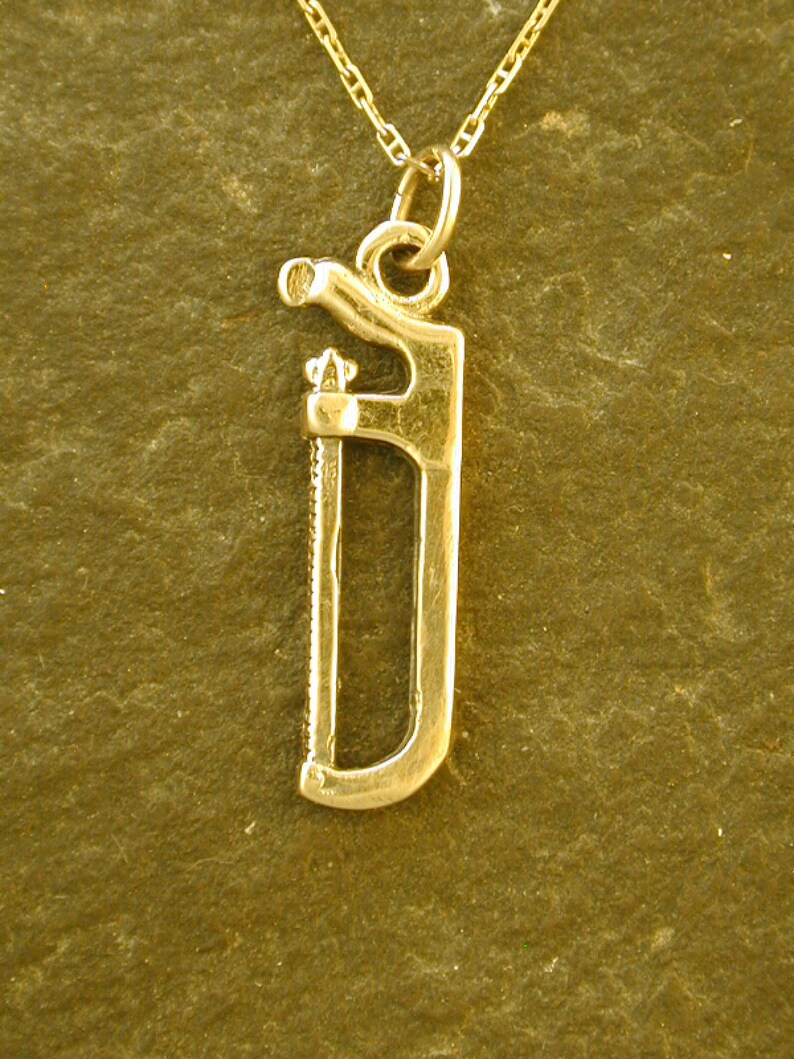 14K Gold Hack Saw Pendant on a 14K Gold Chain image 2