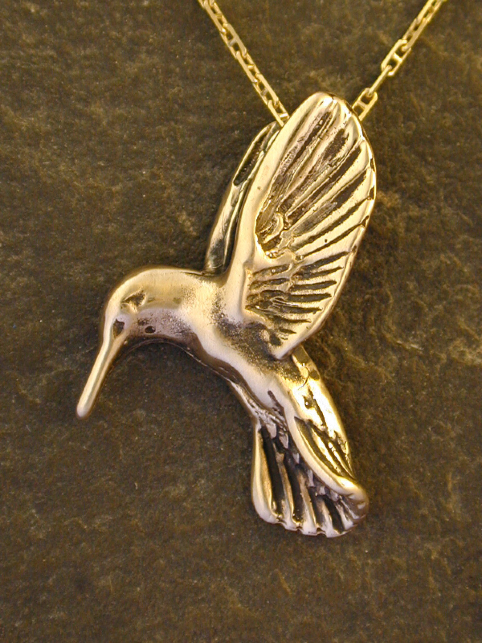14K Gold Hummingbird Pendant on a 14K Gold Chain. Etsy