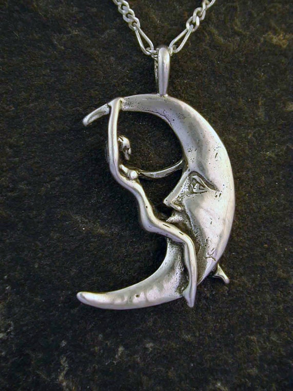 Sterling Silver Lady on the Moon Pendant on a Sterling Silver